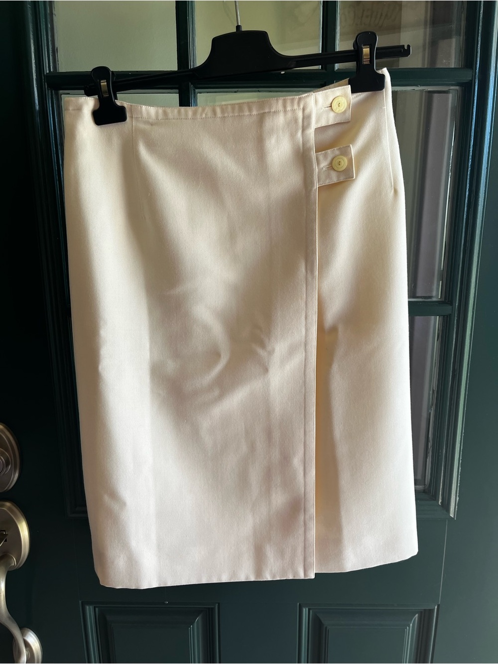 Courreges Paris Women's Cream Pencil Skirt with Button-Accent